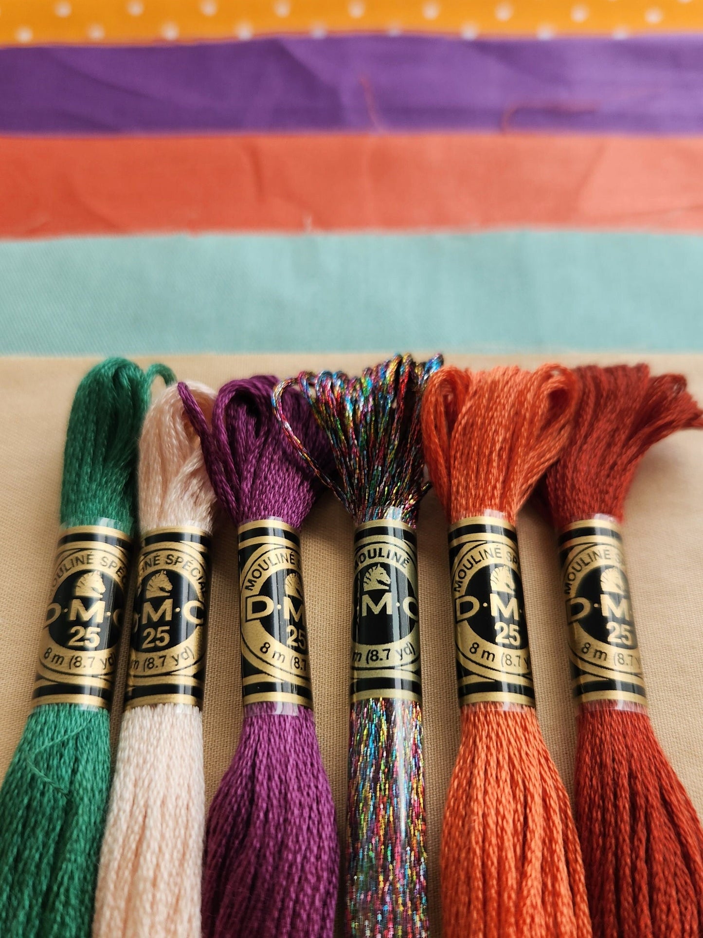 Fall Colors: Fabric and thread bundle with 2 beechwood hoops and needle minder
