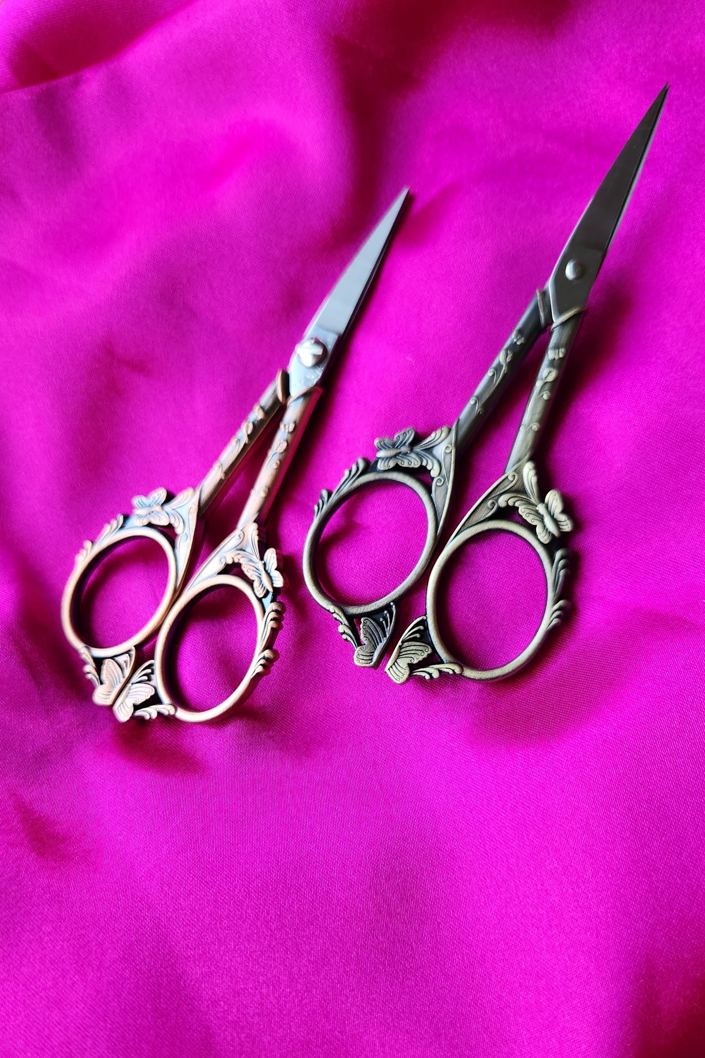 Stainless Steel Yarn and Embroidery Scissors with three butterfly details on the handles. Pretty and feminine yet practical gift.